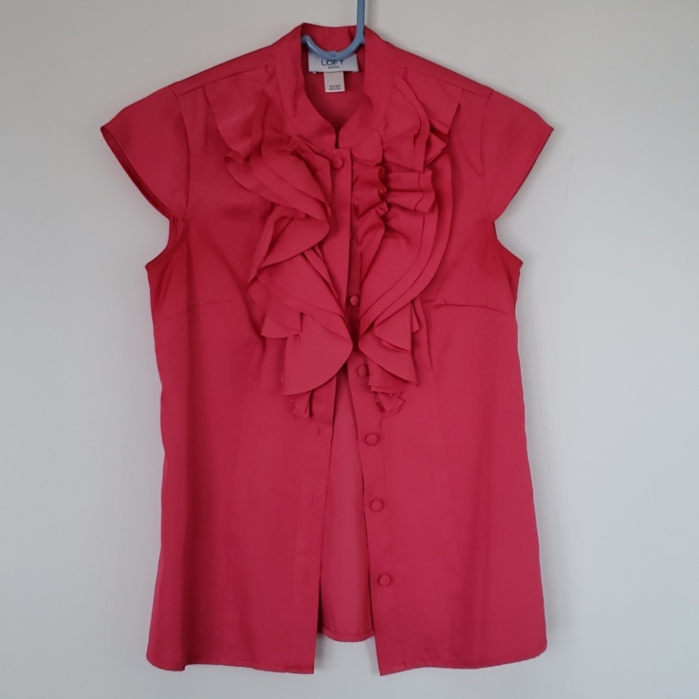 Pink Ann Taylor Loft Petites Ruffle Top